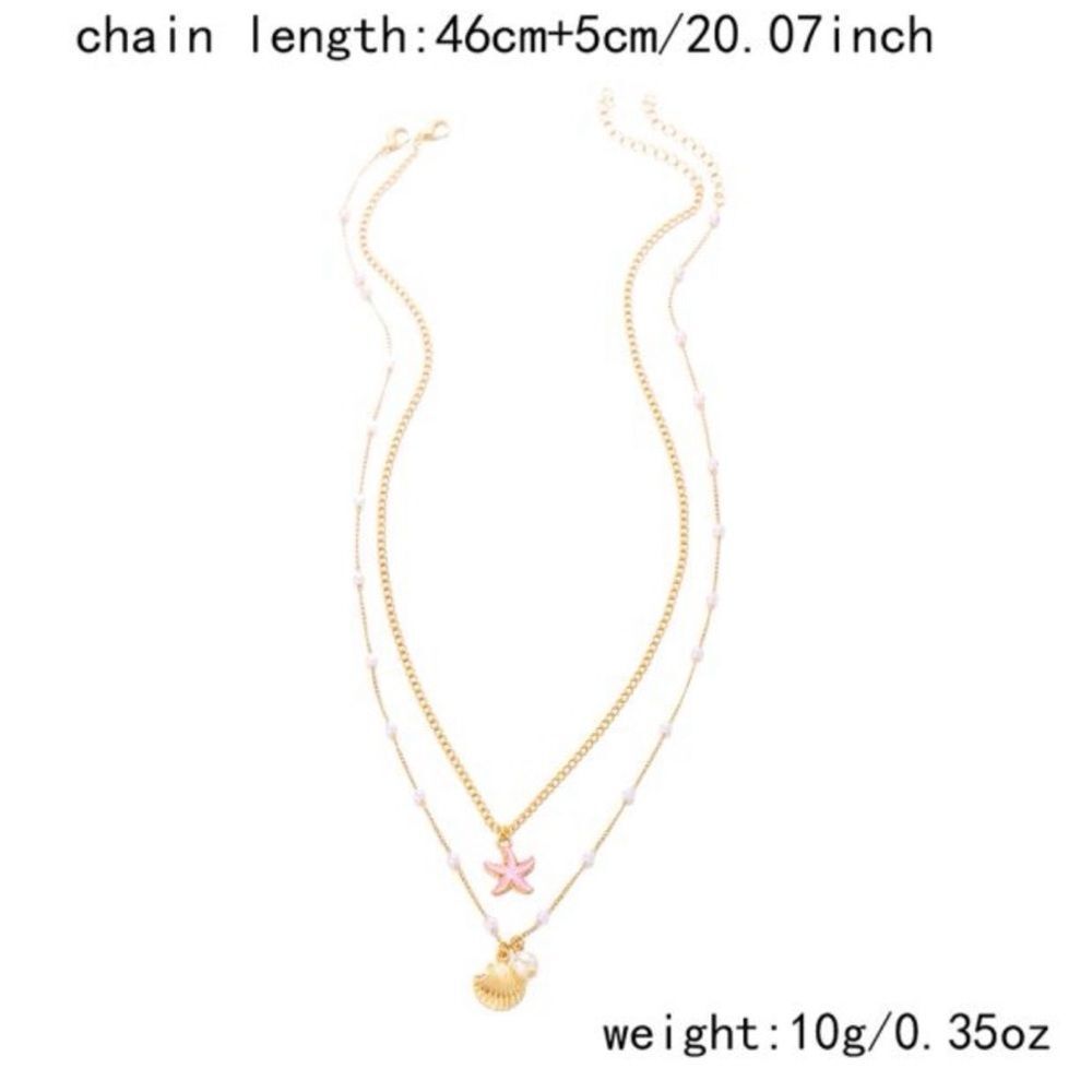 Elegant Gold and Pink Pearl Starfish Necklace - Picture 2 of 2